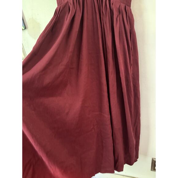 NWT Madewell Pleated V Neck Midi Dress Linen Blend Vintage Burgundy Size 2 - Picture 9 of 11